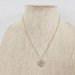 Vintage Speidel Signed Sterling Silver Rhinestone Heart Pendant Chain Necklace